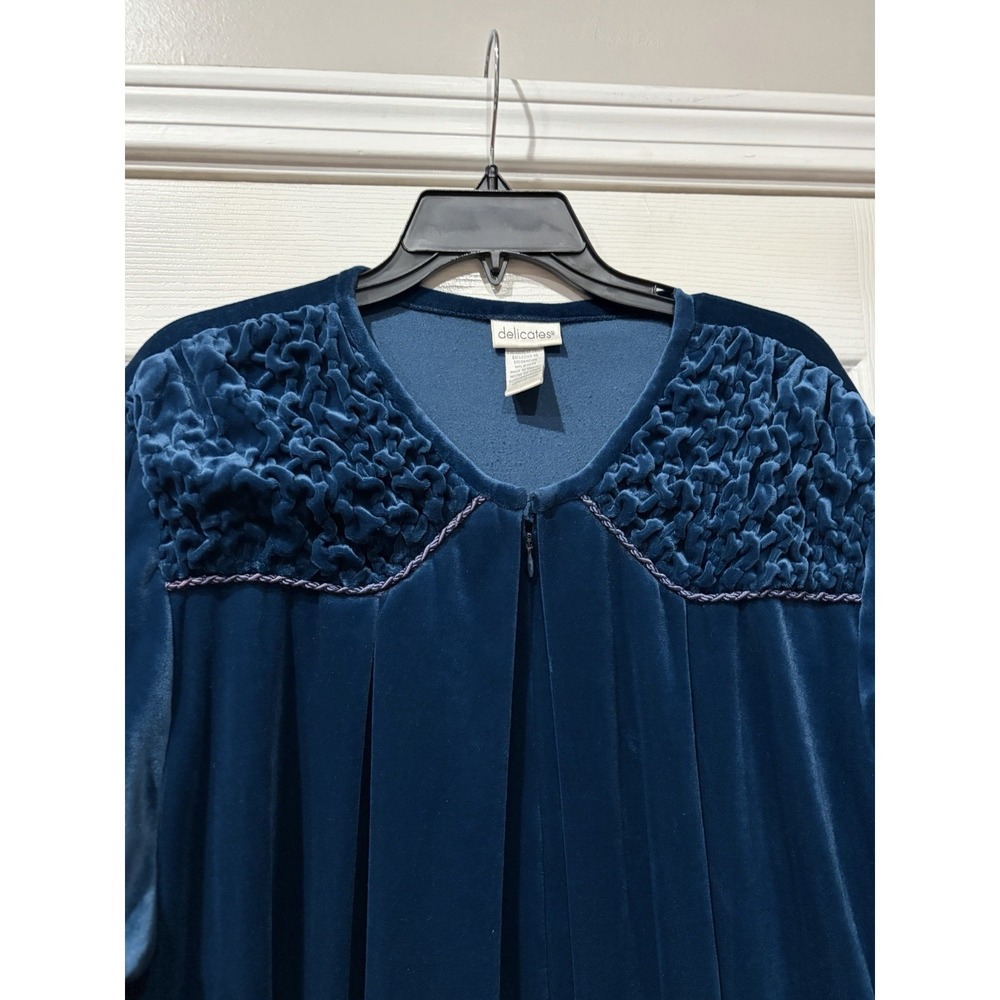 Vintage Delicates Velour Robe Women's Size XL Turquoise Textured Housecoat - Picture 6 of 12